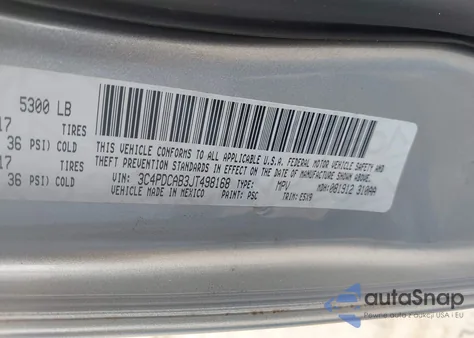 2018 Dodge Journey Se from USA, damaged, VIN 3C4PDCAB3JT498168